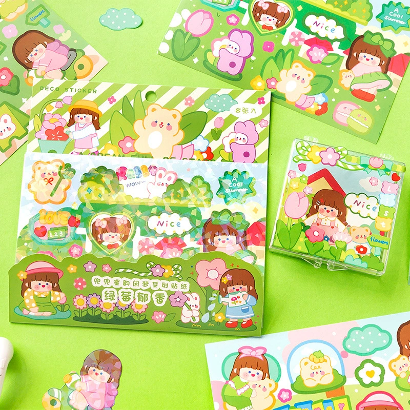 Сообщение Qunxingyun Набор наклеек Dream Sticker Cute Girl Flash Mulk Card Handbook Decoration Patching 8 штук и 4 модели