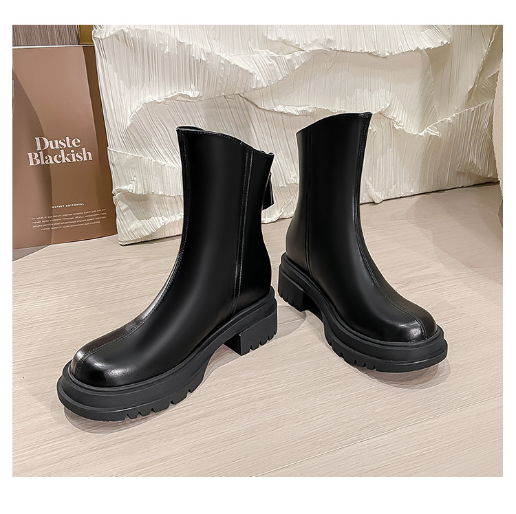 White Ankle Boots For Women Thick Sole Elastic Slim Fit Autumn_voghion.com
