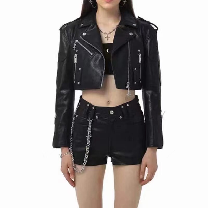 Cool Sa Hot Girl Motorcycle Leather Jacket Women's Fashion 2024 Autumn New Slim Fit Short Fried Street pu Leather Jacket