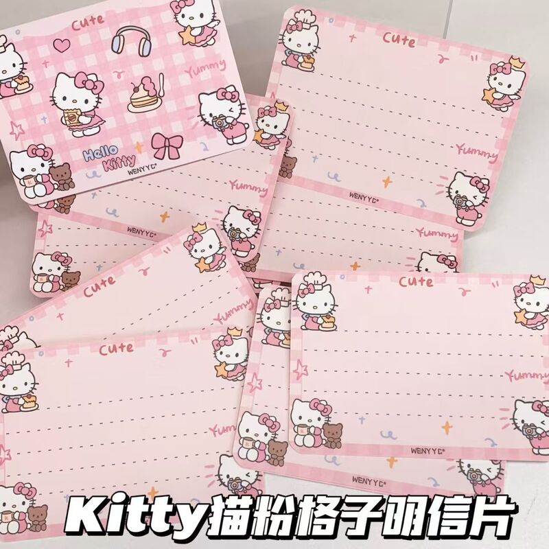 Kitty Cat Pink Plaid Postcard Cute Cartoon Blessing Message Card Greeting Card Holiday Birthday Gift Decoration