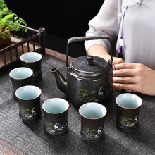 琺琅彩提梁茶壺功夫茶具套裝帶禮盒辦公室茶具中式花茶壺茶具小套