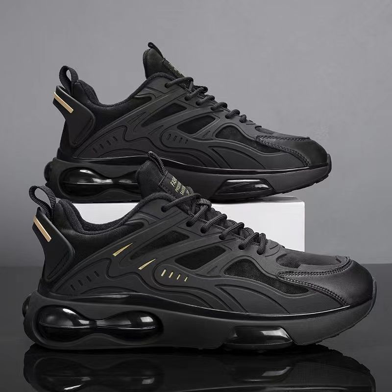Black air cushion sports men in , breathable 2024 new running men, mesh height increasing youth shoes for spring_voghion.com
