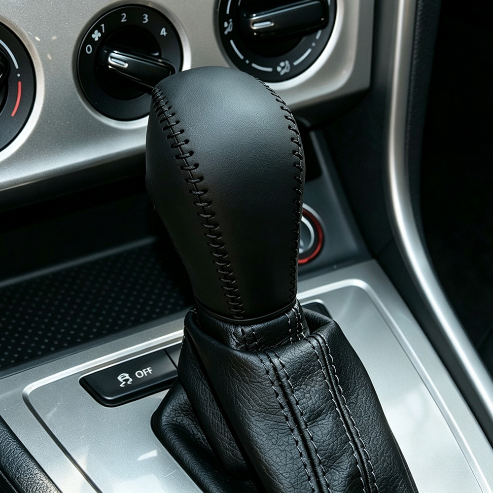Car gear shift knob cover for Volkswagen 2012 Tiguan, Magotan, Bora, Lavida, and Sagitar; hand-stitched gear shift cover and handbrake cover