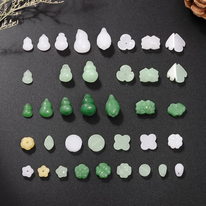 琉璃仿玉浅绿 深绿葫芦款吊坠白玉黄玉莲花玉兰花项链diy手链挂件