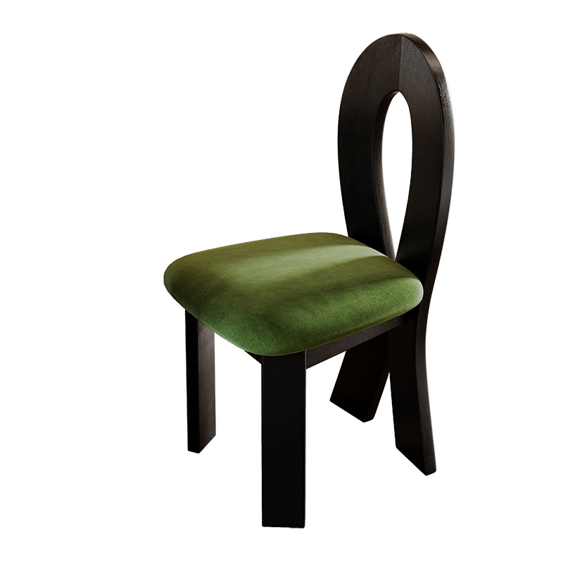 Silla de tocador de estilo medio, silla de tocador de dormitorio, silla de sirena francesa, taburete de maquillaje, silla de comedor de madera maciza, mesa y silla de comedor para el hogar