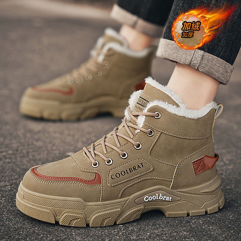 Winter Fleece-Lined Martin Boots For Men, Thickened Warm Cotton Shoes, High-Top Work Shoes, Slip-Resistant Safety Shoes_vogvips.com