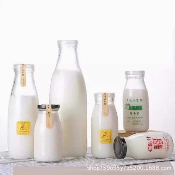 生乳瓶 ガラスミルクバー 特製牛乳瓶 ヨーグルト瓶 200ml250ml500ml キャップ付きヤギミルク瓶|undefined