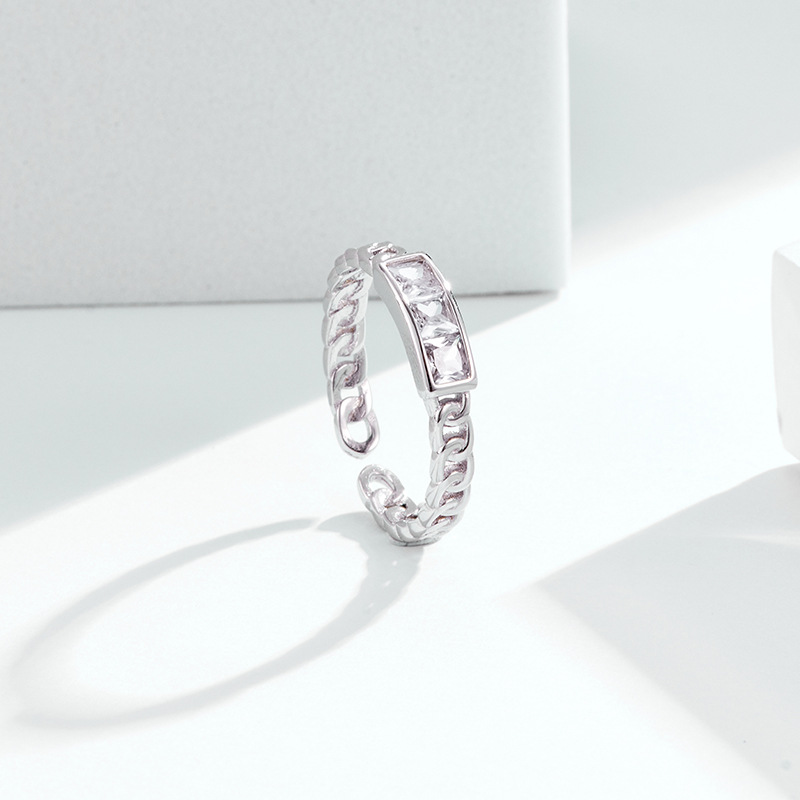 S925 anillo de plata de ley Luz de las mujeres diseño de nicho de lujo de gama alta Viento frío anillo abierto pulsera de anillo de dedo índice de diamantes