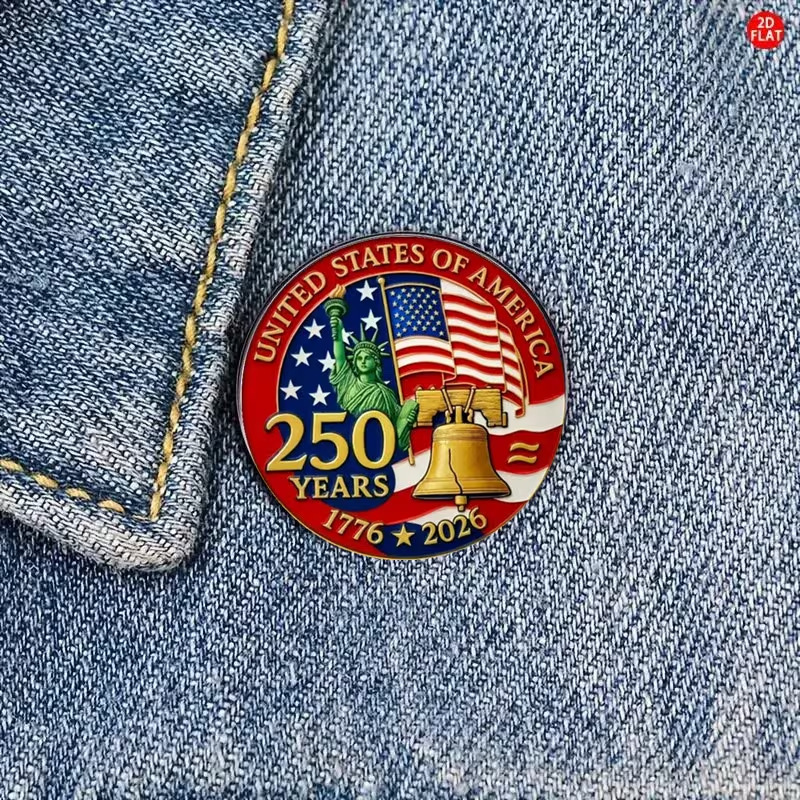 250th Anniversary Commemorative Brooch United States Designed With The Statue Of Liberty, Stars Stripes, And Gold Bells_voghion.com