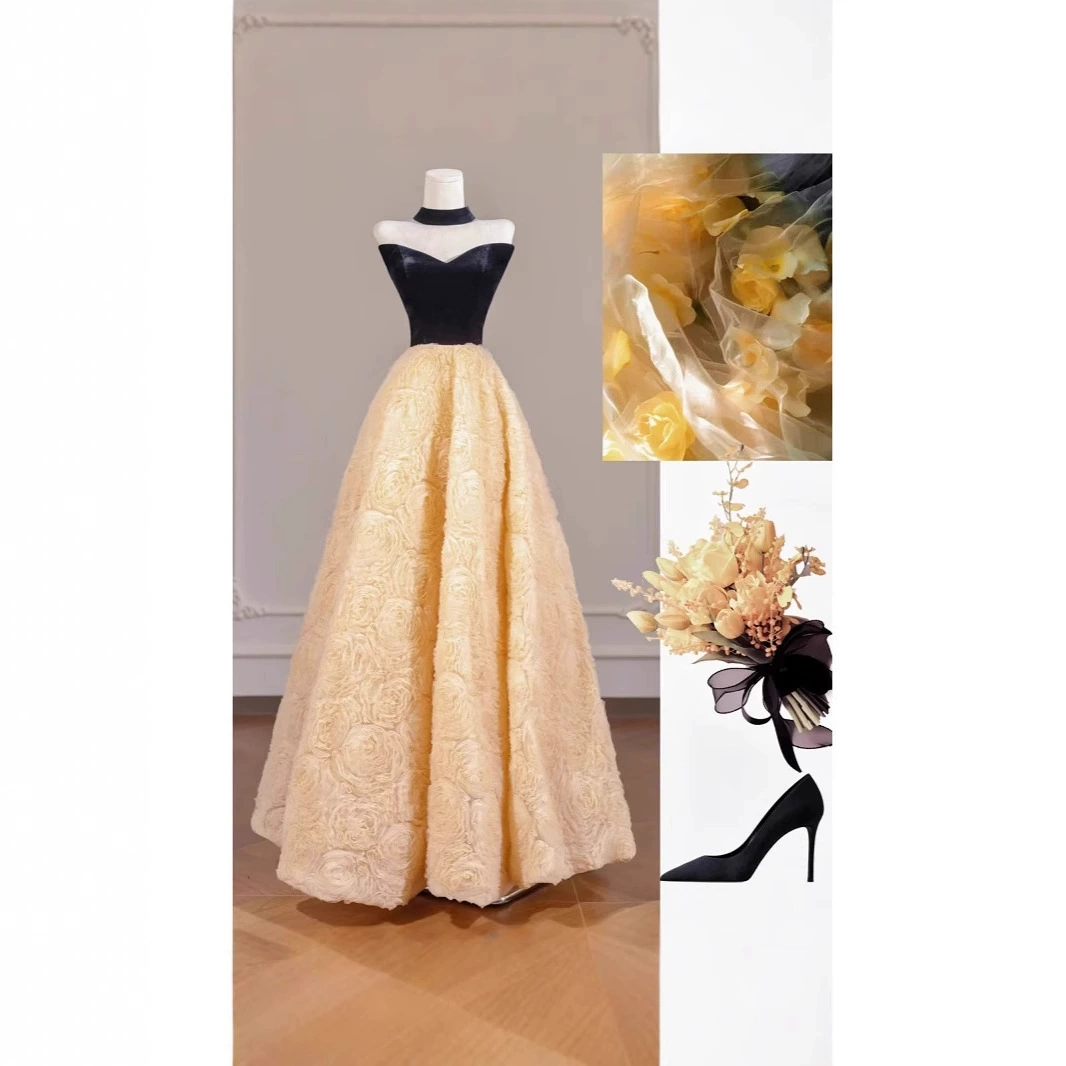 Вечернее платье с французским топом-трубой и юбкой для женщин 2025, банкет, день рождения, выпускной, художественный экзамен, вокальный конкурс, ежегодное собрание, стиль принцессы, юбка-пачка