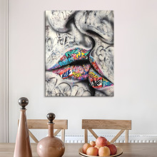 亚马逊跨境艺术亲吻涂鸦海报画芯现代家居玄关艺术创意挂画喷绘画
