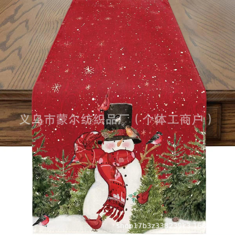 国境を越えたアマゾン希音爆金クリスマステーブル旗冬雪だるまサンタクロースプリントテーブルマット亜麻|undefined