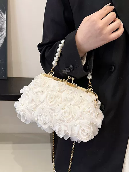Cross-border bag women's dinner flower clip shell bag 2025 spring new pearl handbag chain messenger bag