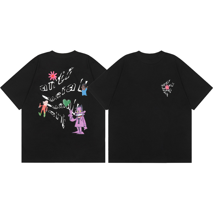 Versión correcta ASSC Club de dibujos animados relámpago impresión conjunta cuello redondo de los hombres Jersey pareja manga corta Camiseta moda