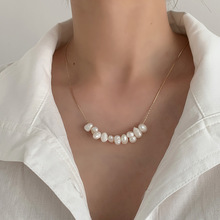 韩国设计感气质简约天然淡水珍珠项链女网红个性微笑锁骨链配饰品