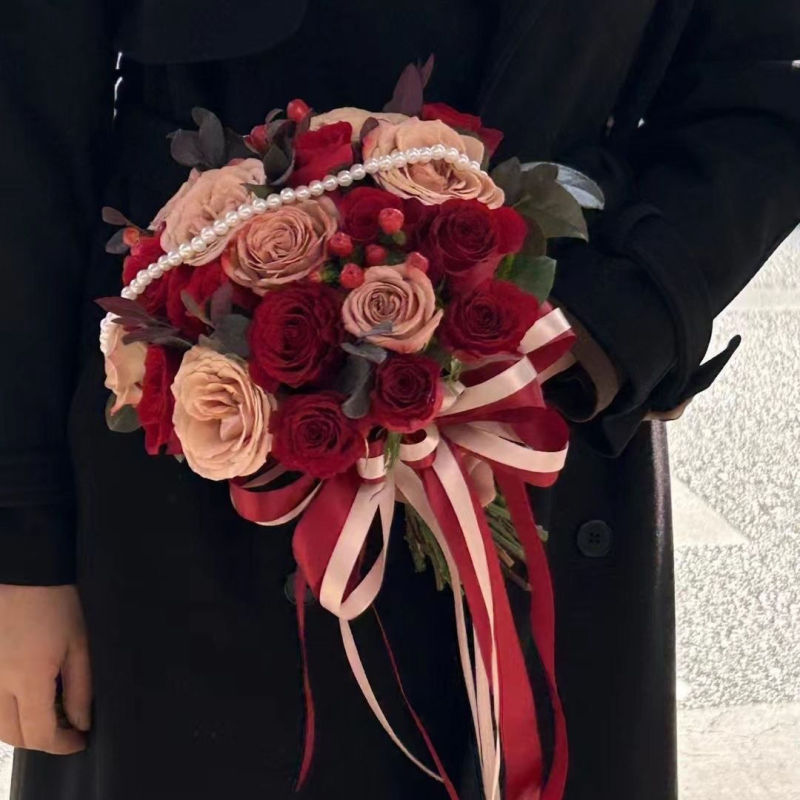 仿真花球玫瑰新娘结婚当天感领证新婚礼物订婚出嫁手捧花|undefined