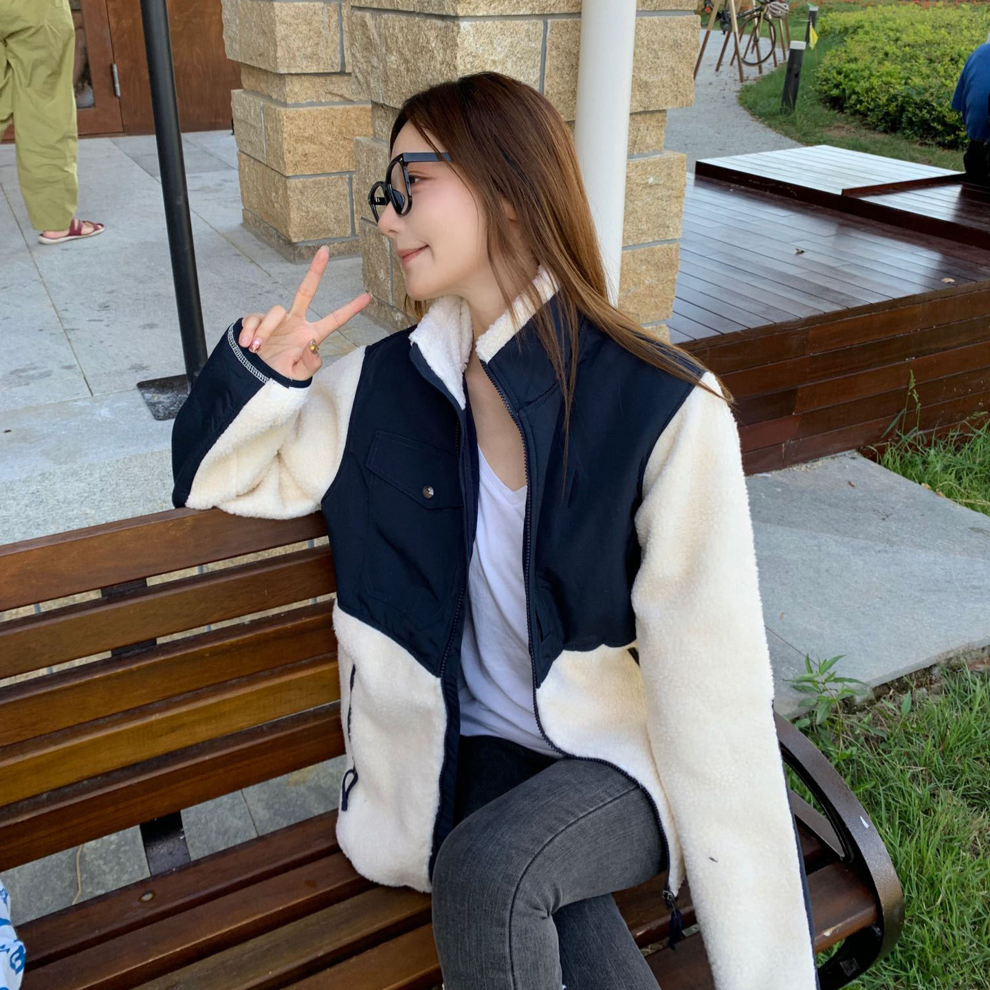 양털 재킷을 입은 남녀 용 RL 포니 램 양모 스티칭 칼라 플리스 재킷 9191