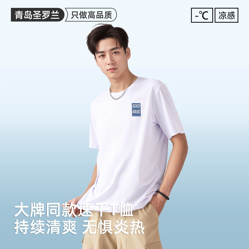 Big Brand Same Style Summer Sports Quick-Drying Short-Sleeved Men's Ice Silk Summer High-Elastic Running Training Half-Sleeved T-Shirt Thin and Breathable