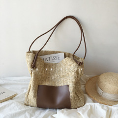 Ins Retro Woven Tote Bag Vacation Style Grass Weaving Single Shoulder Bag Large Capacity Shopping Bag Beach Bag Mother Bag
