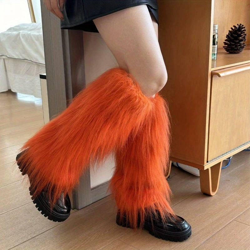 Y2K calф ring hairy socks, imitation fur QQ show girl powder skin buckle warm leg sleeve jk spicy pile socks