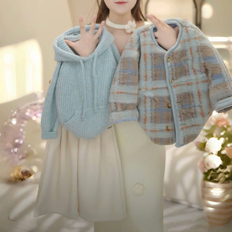女童秋冬款棉衣三件套2025新款女宝宝棉服外套加厚针织毛衣加耐用|undefined