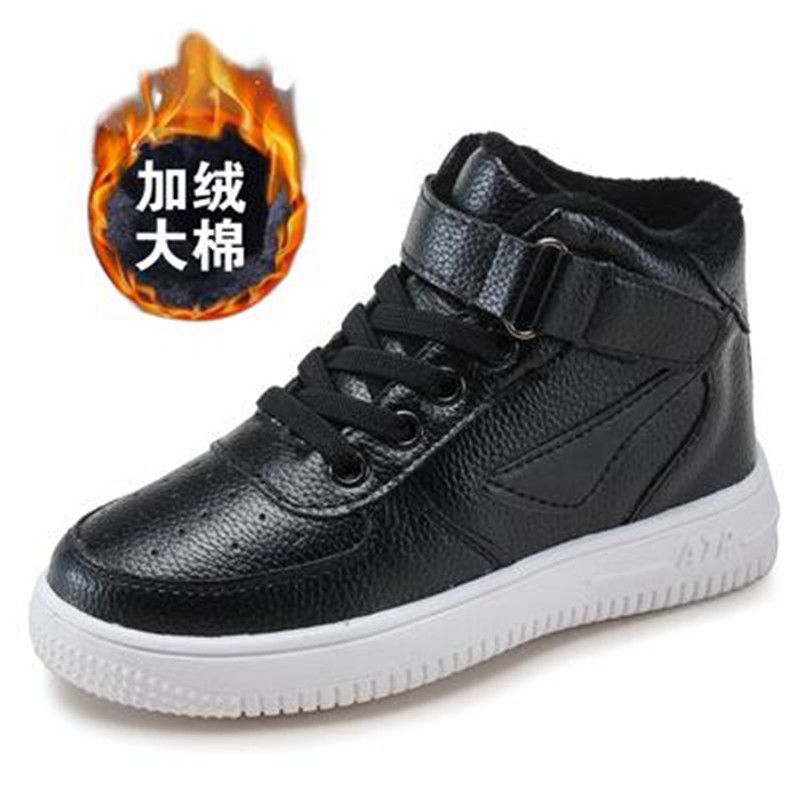 男童休闲板鞋儿童鞋子2025秋冬新款女童高帮运动鞋加绒二棉鞋白色