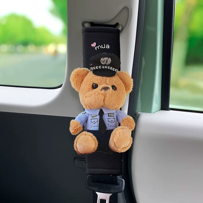 Seat Belt Shoulder Cover Cartoon Seat belt shoulder pad - black-velvet-blue-bear