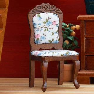 1:12娃娃屋dollhouse迷你家具餐厅微场景模型摆件栗色无扶手椅子