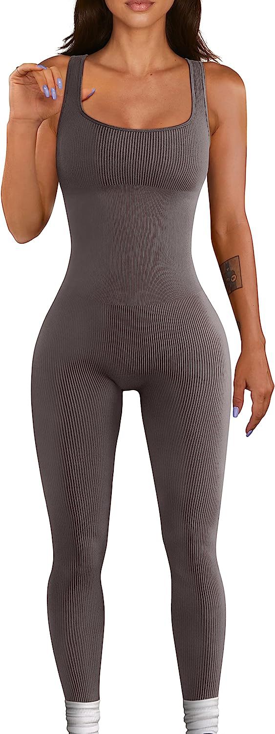 Europa y América transfronteriza 2023 verano sexy mujer yoga mono acanalado cuello cuadrado sin mangas deportes mono Pantalones image 8