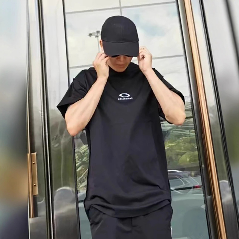 High Version Paris Men's T-Shirt Pure Cotton Small Neckline Printed T-Shirt Loose Luxury Trendy B Brand Short-Sleeve T-Shirt Unisex