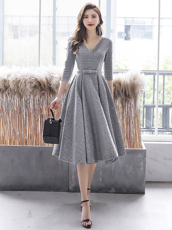 Silver-Gray Small Evening Dress for Women, 2026 Summer New Style, Elegant Mid-Length Birthday Dress Suitable for Everyday Wear Silver-Gray Small Evening Dress for Women, 2026 Summer New Style, Elegant Mid-Length Birthday Dress Suitable for Everyday Wear