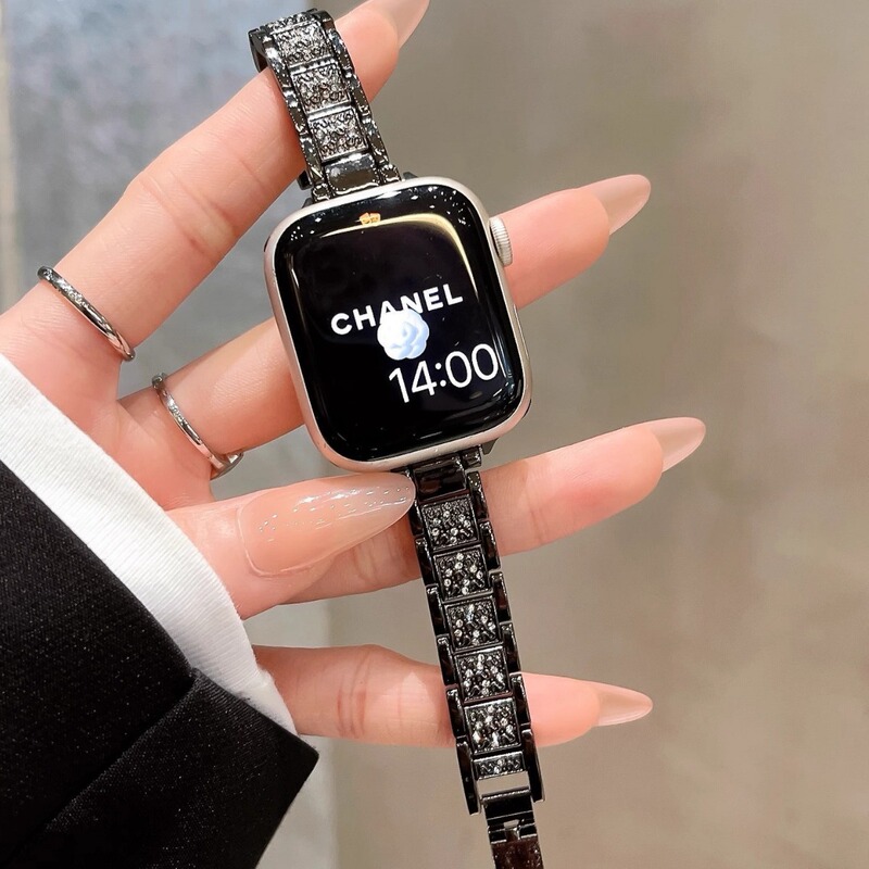 Applicable to iwatch9 Strap Metal Diamond Fine Three Beads Apple Watch 8/7/6/5/4 Generation New se Women's