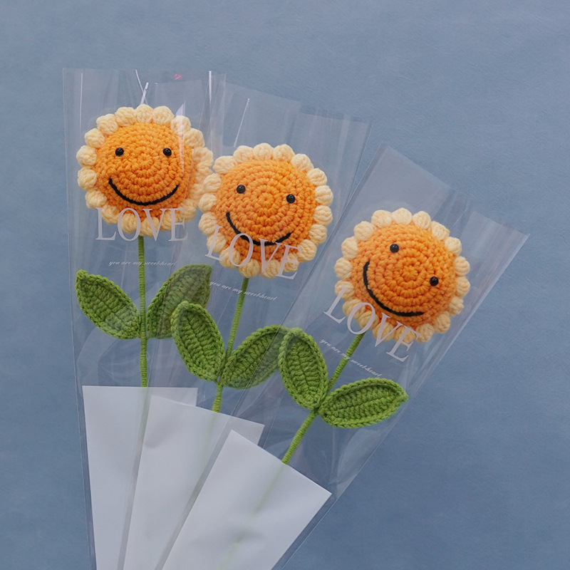Terminado cara sonriente girasol tejido a mano flor eterna ramo artificial Día del Maestro Día del Niño regalo puesto en el mercado nocturno