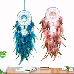 [Dream] Indian feather dream catcher colorful crystal stone hand-woven wind chimes creative crafts finished product