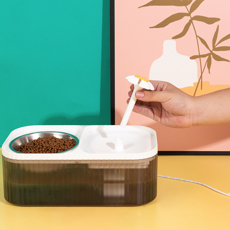 Pequeña flor dispensador automático de agua de doble cuenco dispensador de agua eléctrico de alto aspecto gato vajilla suministros de agua para mascotas equipo de Alimentación inteligente