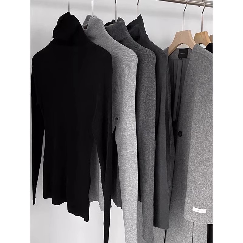 2023秋冬堆堆高领羊绒针织衫女洋气修身加厚内搭打底毛衣套头上衣