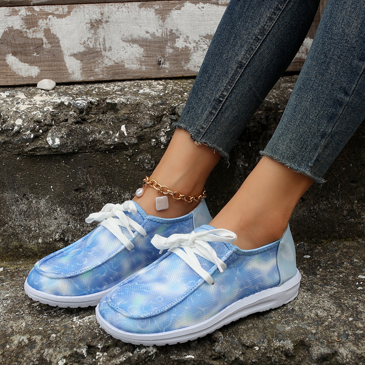 Women's Shoes large size color matching low top shoes flat round head graffiti canvas breathable sneakers _voghion.com