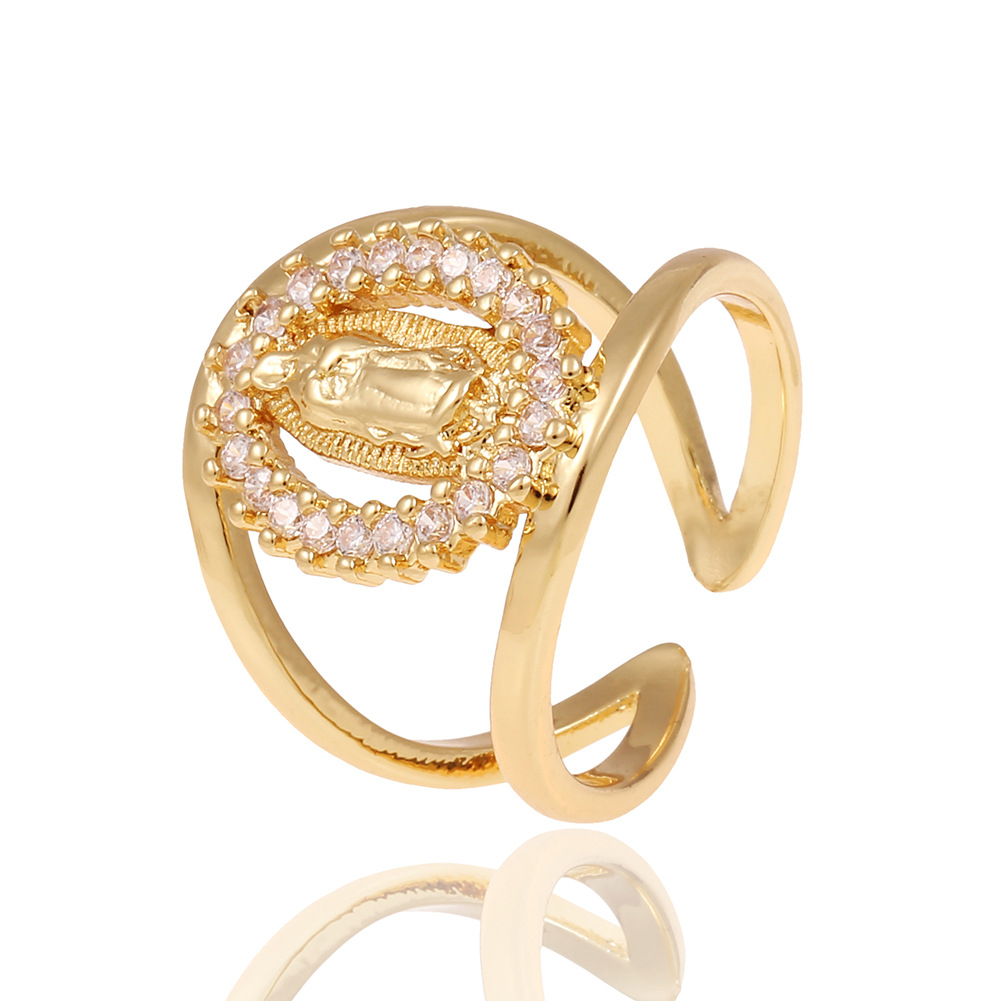 fashion religious hand jewelry double-layer geometric Virgin Mary open copper ring