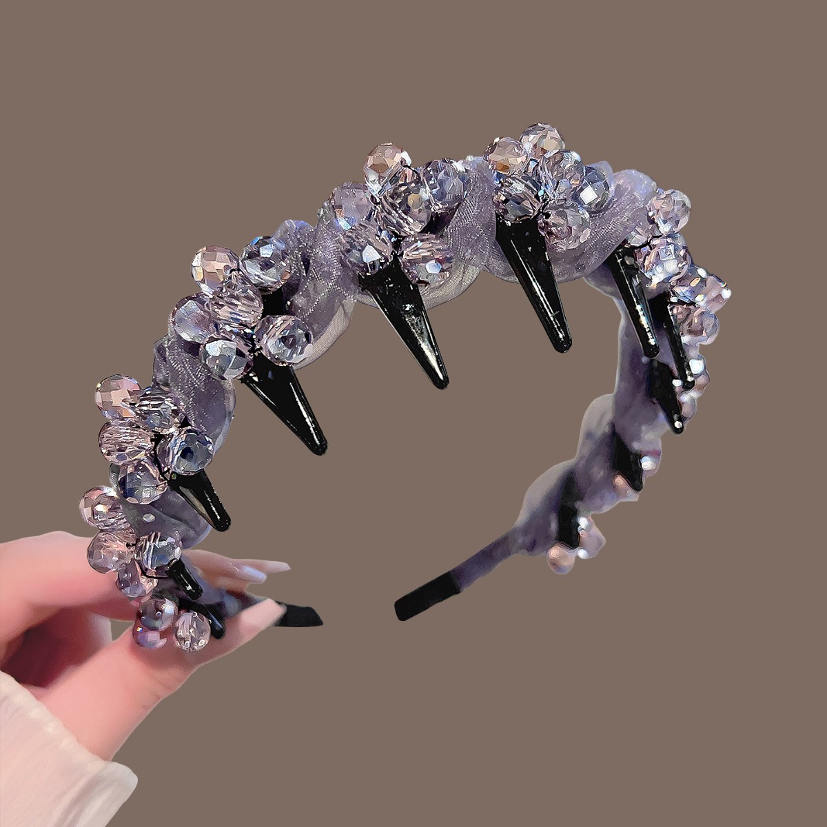 Purple pink mesh hot diamond crystal flower headband
