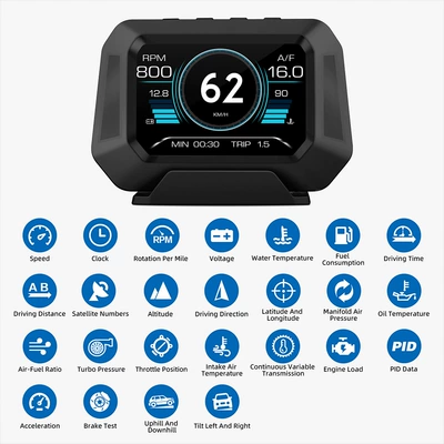Cross-border car HUD head-up display LCD OBD multi-function water temperature fuel consumption GPS inclinometer speedometer P21 (Vehicle HUD) - p21-lcd-slope-meter-obdgps-dual-system