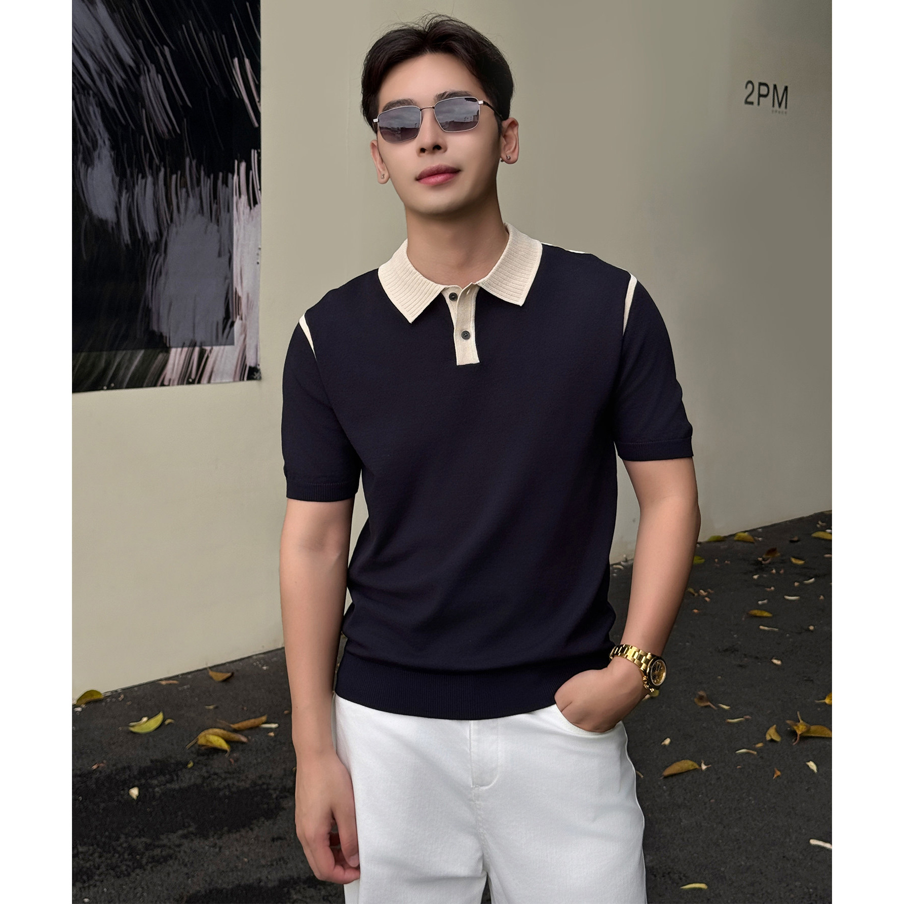 Polo camiseta de punto camiseta de manga corta camiseta de hombre paul línea tridimensional viejo qianfeng verano fábrica transfronteriza al por mayor