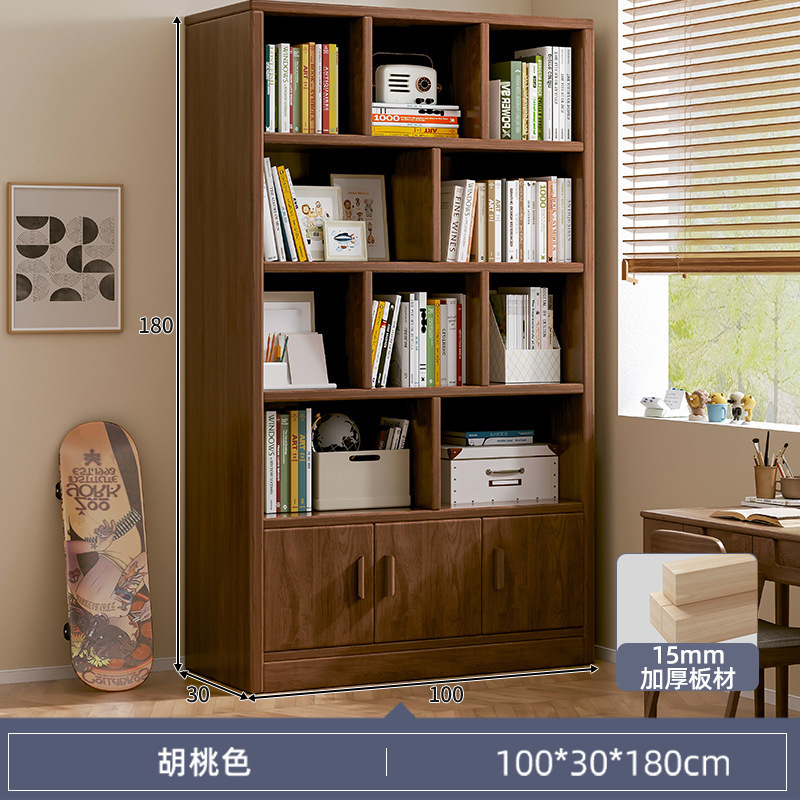 Estantería de madera maciza estantería piso simple gabinete pared sala de estar multi-capa de almacenamiento de los estudiantes estantería casa