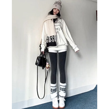 烟灰色高腰打底裤女秋冬新款外穿显瘦连脚弹力加绒加厚保暖紧身裤