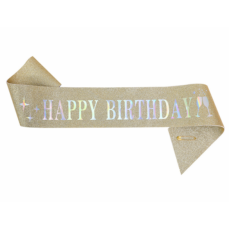 Cumpleaños en stock, banda de cumpleaños, correa de etiqueta, corona de oro rosa, correa de hombro