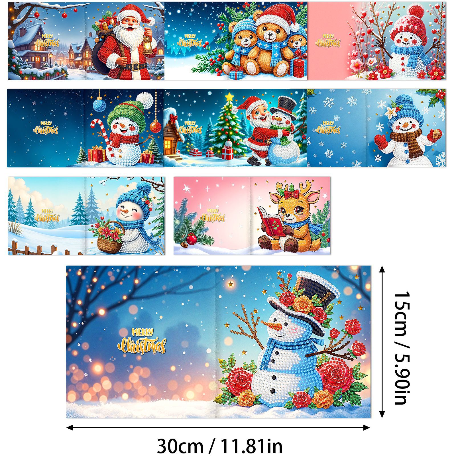 Explosiones transfronterizas de Navidad multiserie de tarjetas de felicitación puntuales hechas a mano 9 conjuntos de sobre de diamante 6 conjuntos de dibujos animados