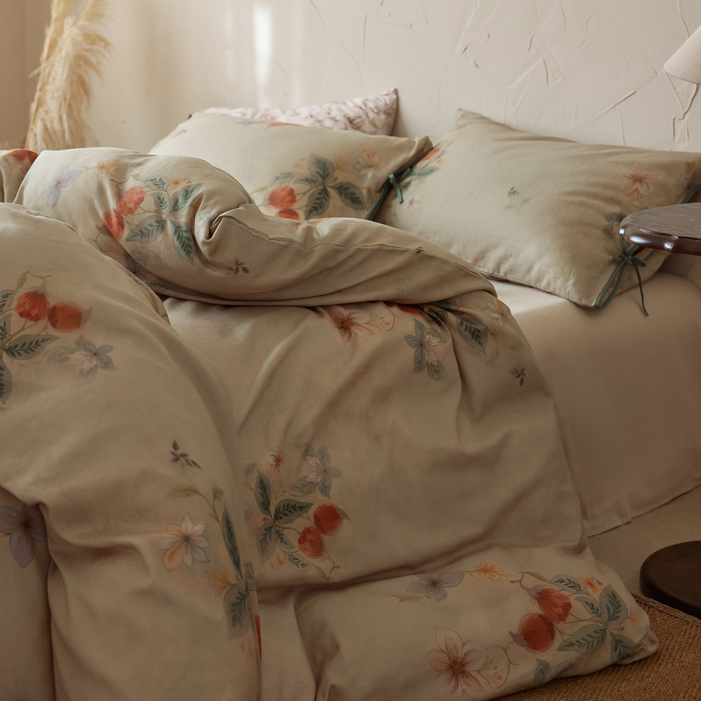 Autumn and Winter Soft Pure Cotton Double-Layer Yarn Four-Piece Set American Simple Bedding Bed Sheetss Quilt Cover Printed Quilt Cover