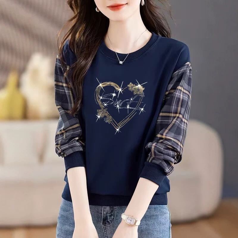 Pure cotton long-sleeved sweatshirt for women, autumn outerwear, 2026 fashion, loose fit, age-reducing, base layer top Pure cotton long-sleeved sweatshirt for women, autumn outerwear, 2026 fashion, loose fit, age-reducing, base layer top