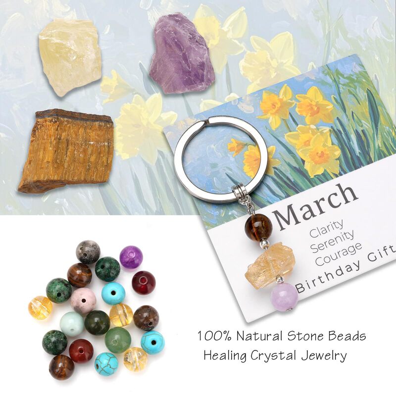 Irregular Natural Stone Birthday Gift Flower Blessing Crystal Raw Stone Keychain December Crystal Keychain