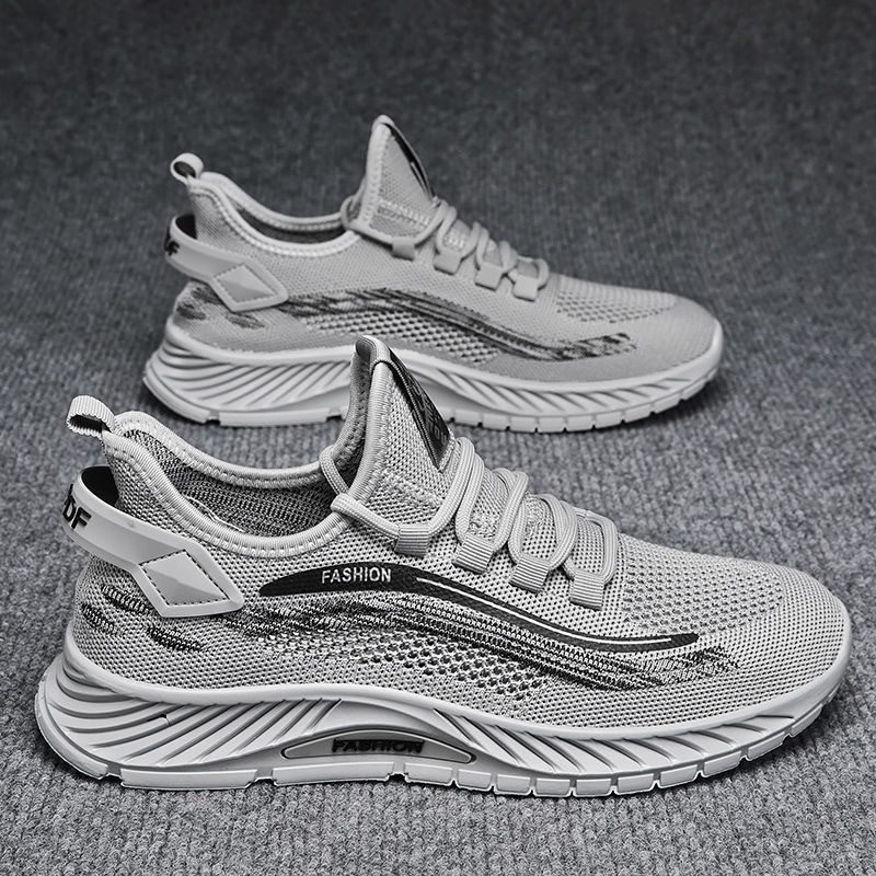 Chaussures de course respirantes Flyweave pour hommes, été, semelle souple, chaussures décontractées en maille, blanches et noires, à lacets, polyvalentes, pour jeunes_voghion.com