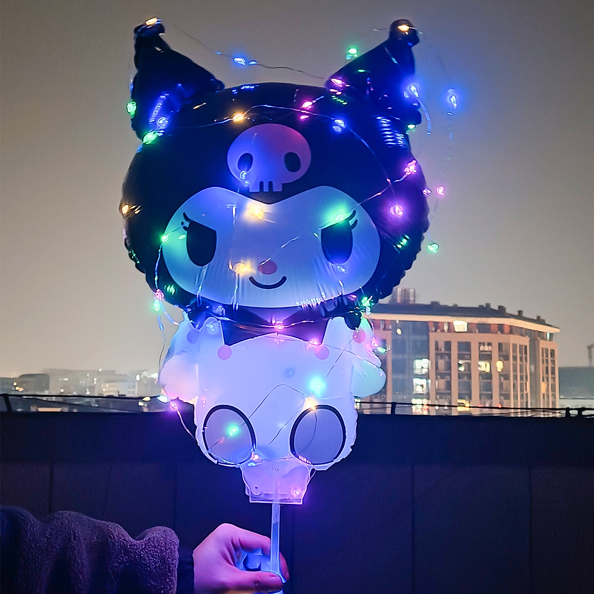 Clip luminoso globo clip de dibujos animados película de aluminio puesto de piso poste de remolque de mano globo mercado nocturno globo luminoso al por mayor